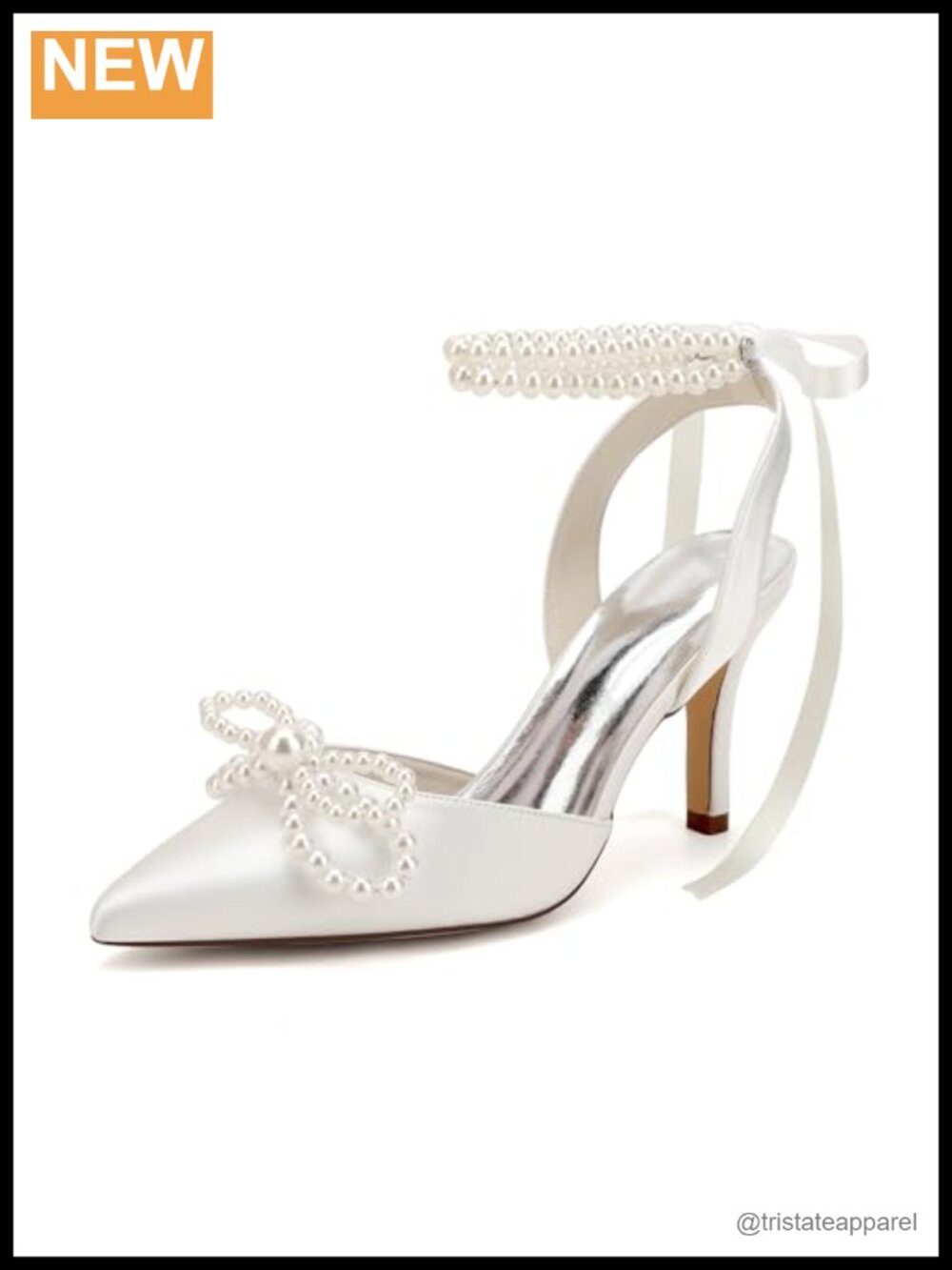 Pearl Heels with Bow Satin Slingback Wedding Shoes for Bride